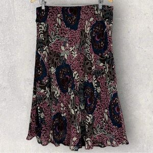 Jaclyn Smith Floral Elastic Waist Bohemian Print‎ Midi Skirt Womens Size Large L